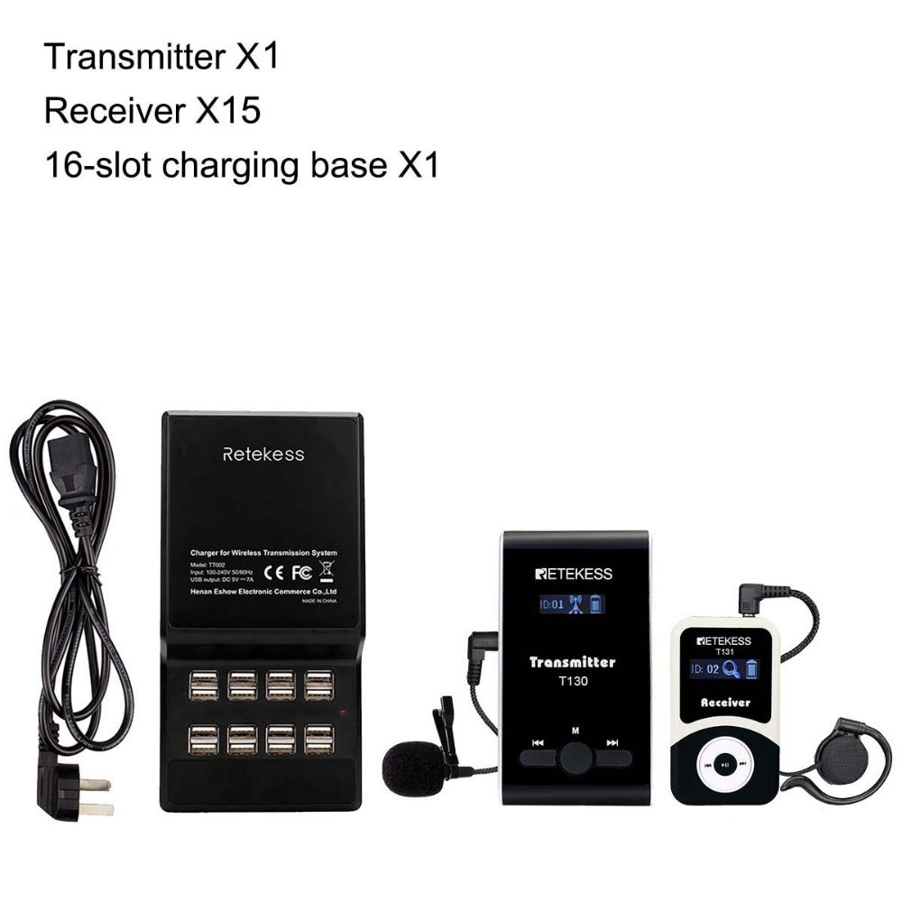 Retekess T130 Tour Guide System Equipment with a 16-port USB Charging Base 