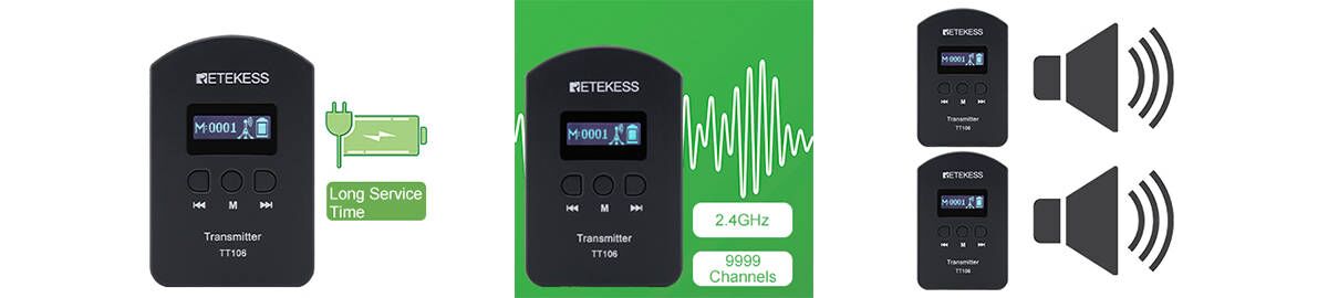Retekess TT106 tour guide transmitter features