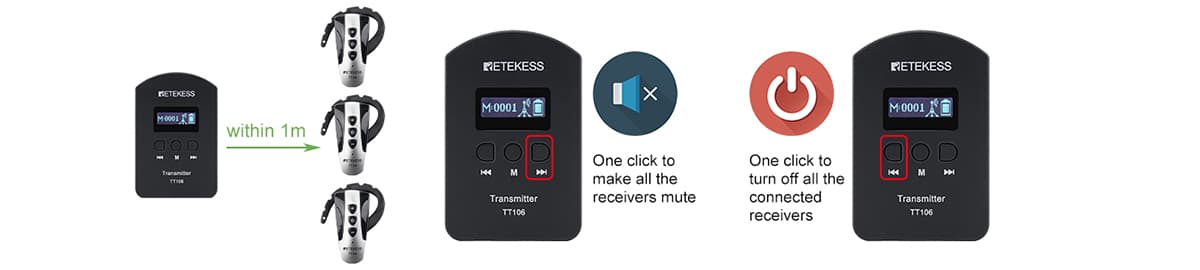 Retekess TT106 tour guide transmitter functions